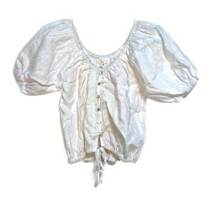 PacSun Little Lies White Puff Sleeve Blouse with Tie Front